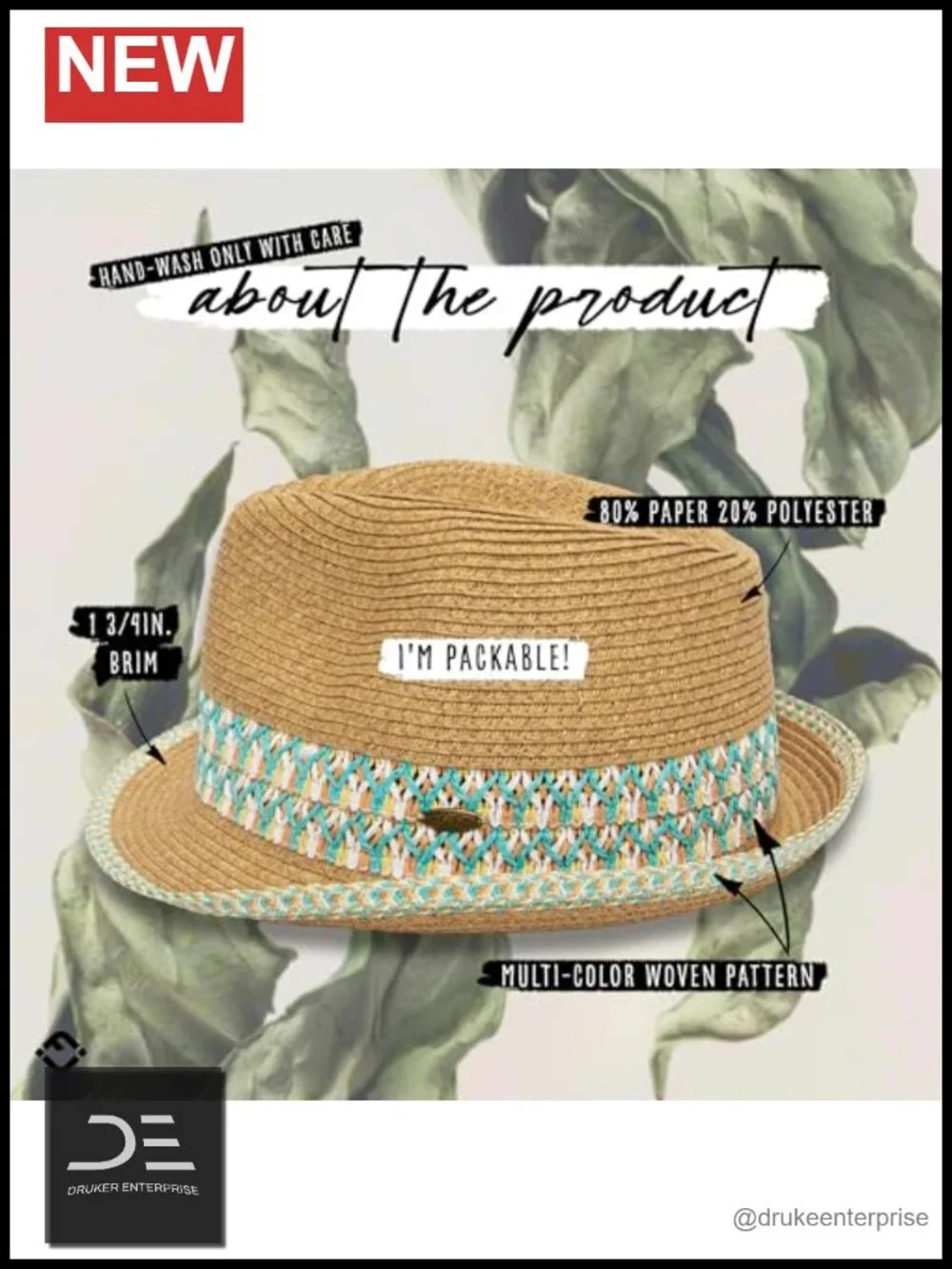 Straw Fedora Hat Women UPF 50+ Sun Protection Short Brim Packable Beach Hat
